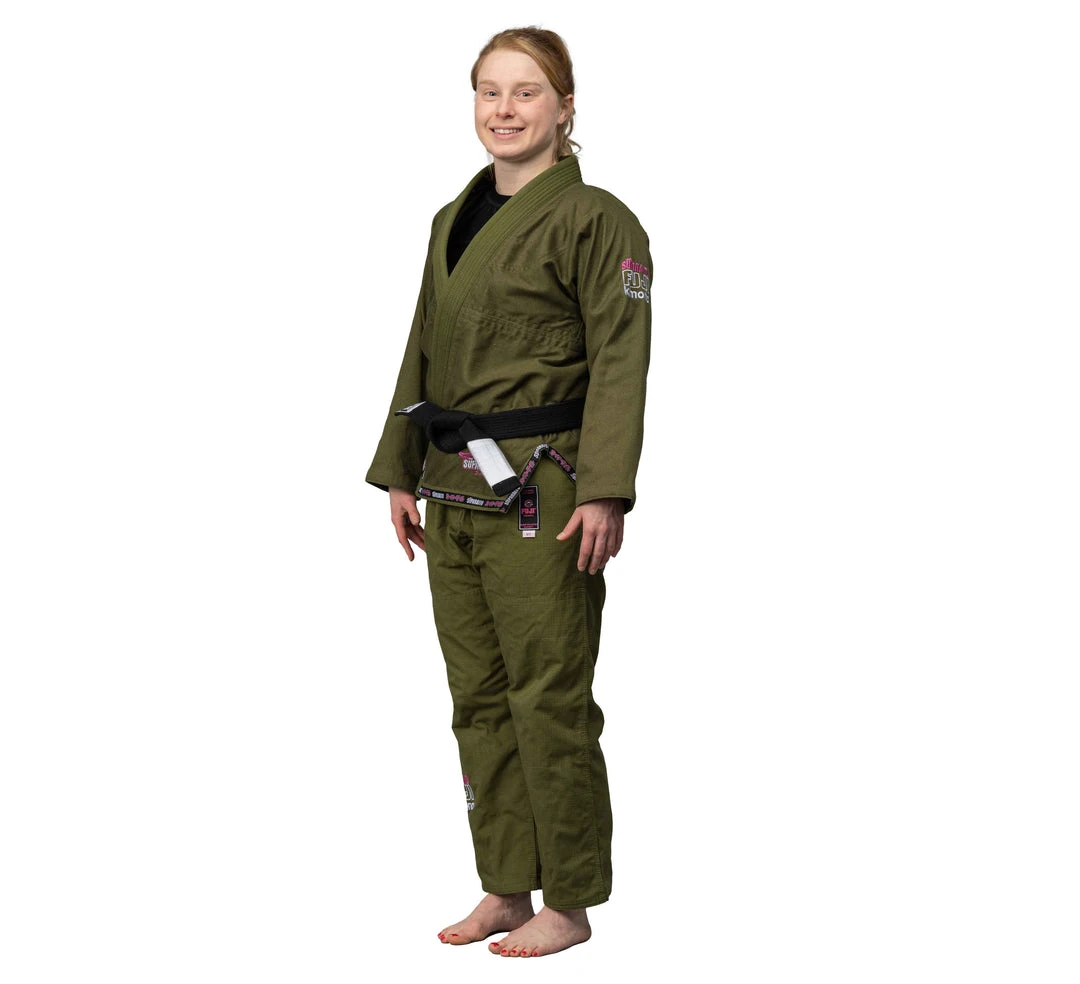 Deelux Jiu Jitsu Suparaito Women's BJJ Gi Military Green And Pink Deelux Jiu Jitsu Suparaito Women's BJJ Gi Military Green And Pink
